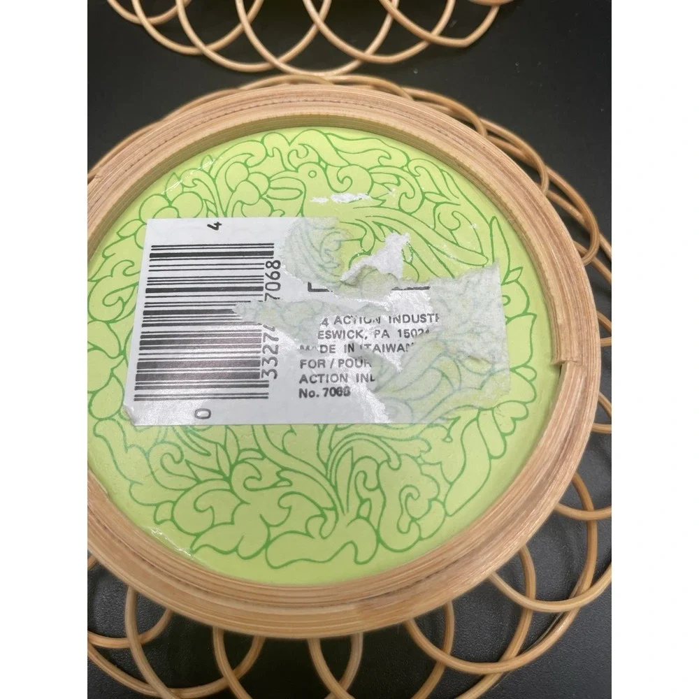 Vintage 80s BOHO Bamboo Wicker Rattan Coasters Set Of  Four  Birds